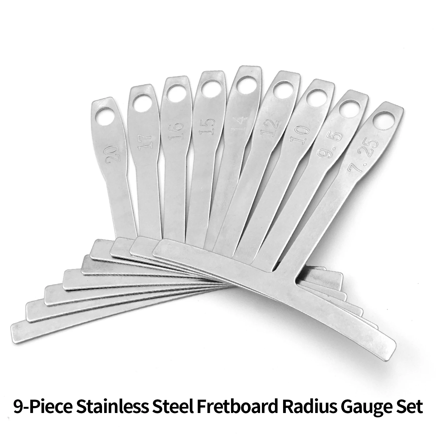 9 Pcs Stainless Steel Guitar Radius Gauge Set 7.25