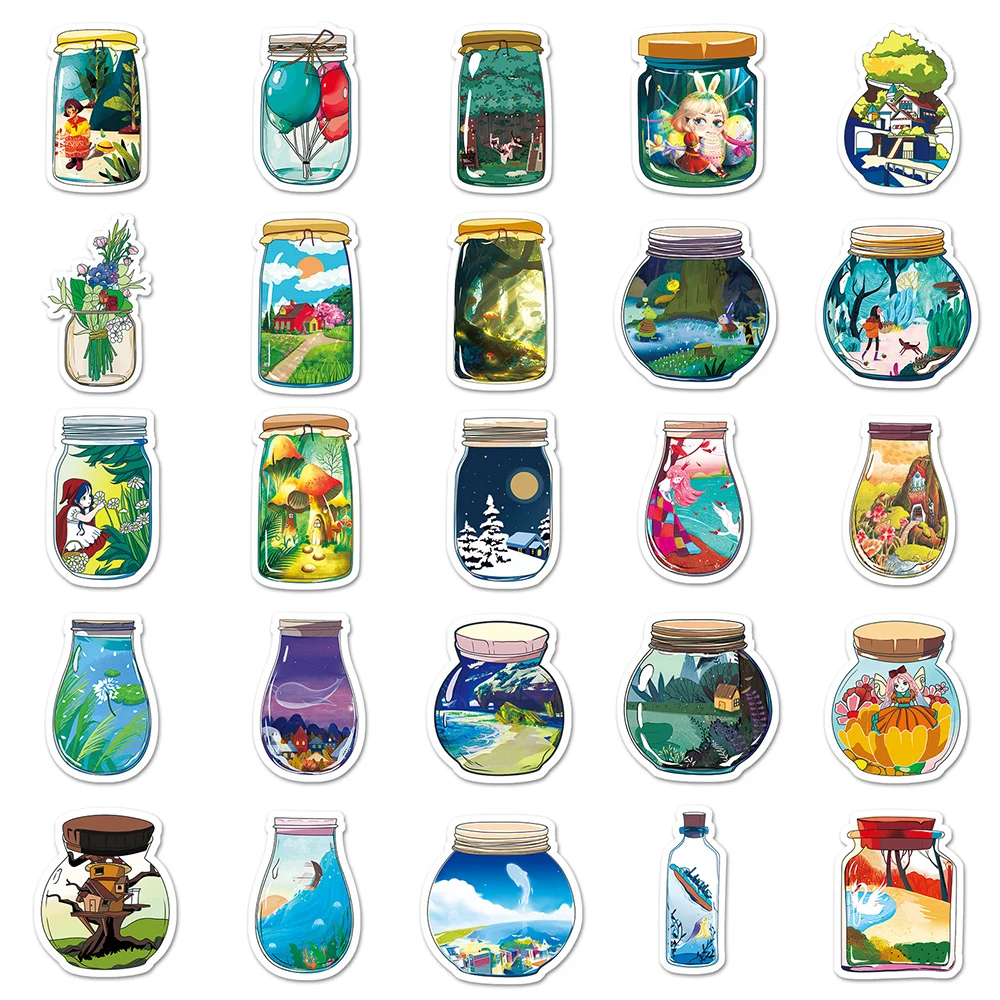 10/30/50pcs Cute Ins Style Cartoon Bottle World Stickers Anime Building Cartoon Sticker Skateboard Bike Notebook Decals Kids Toy