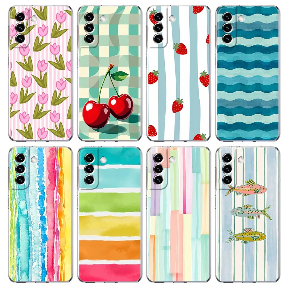 Phone Case For Samsung Galaxy S26 S25 FE S24 S23 S22 S21 Ultra S20 5G S10E Plus Protect Clear Cover Colorful Stripes