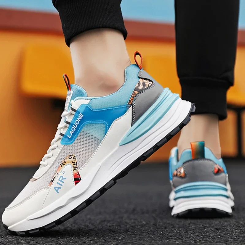 

Men's Casual Sports Shoes Flat Low-top Gradient Color-blocking Breathable Mesh Lace-up Soft Sole Lightweight Running Shoes