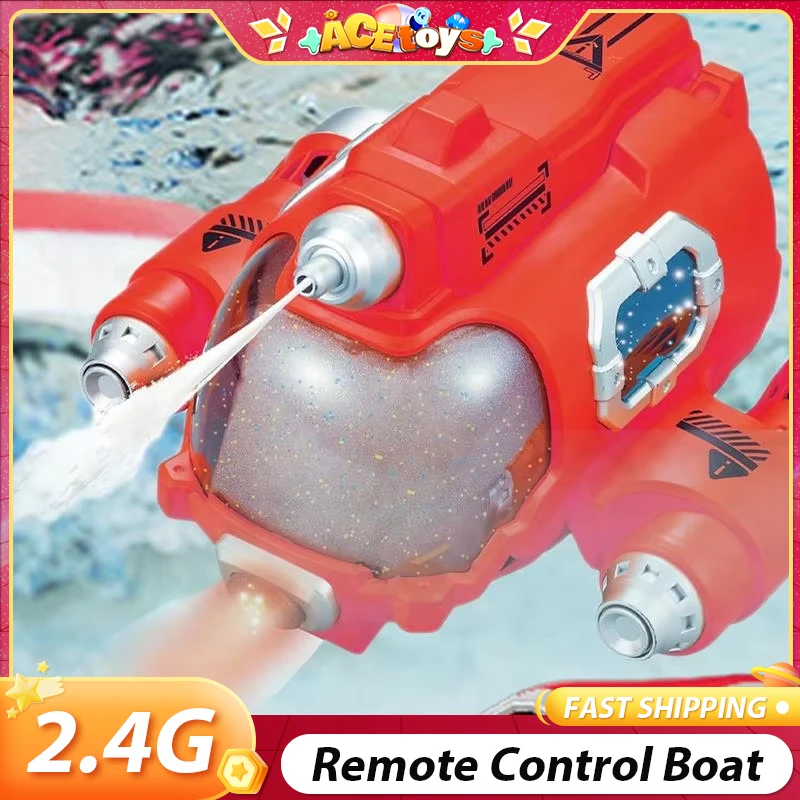 

2.4G Spray Shooting Remote Control Boat With Light Twin-Screw Fun Sturdy Waterproof High-Speed Children Electric Boat Toys