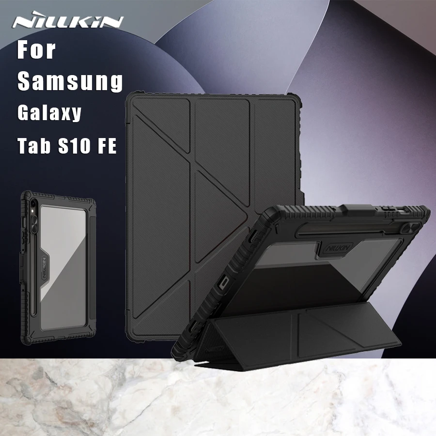 

Для Samsung Galaxy Tab S10 FE чехол многоугольный складной бампер кожаный защитный объектив для камеры с чехлом-держателем для ручки