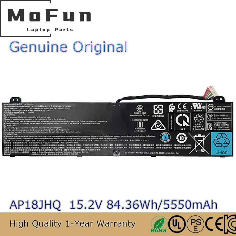 Brand New Original AP18JHQ 15.2V 84.36Wh Laptop Battery for Acer Predator TRITON 500 PT515-51-550J 745Q 74D3 70PV 727U