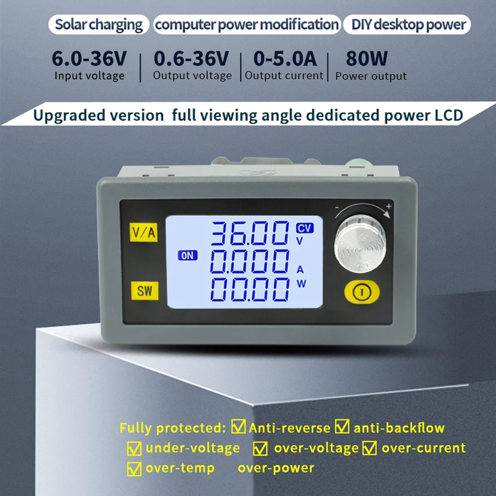 

SK80H CNC DC-DC Buck Boost Converter CC CV 0.6-36V 5A 80W Constant Voltage and Current Adjustable Regulated Power Supply Module