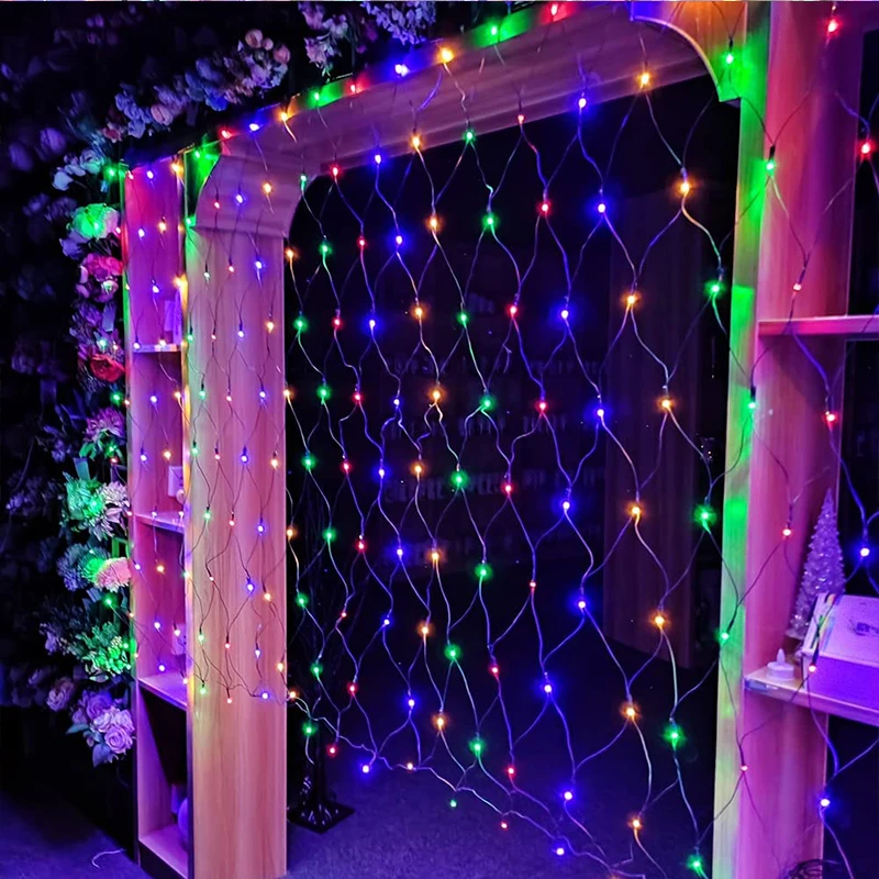 3M-54M LED Outdoor Fishing Net Christmas Fairy Lights Festoon Garden Street Garland Curtain Wedding Tree Ramadan Decoration 2023