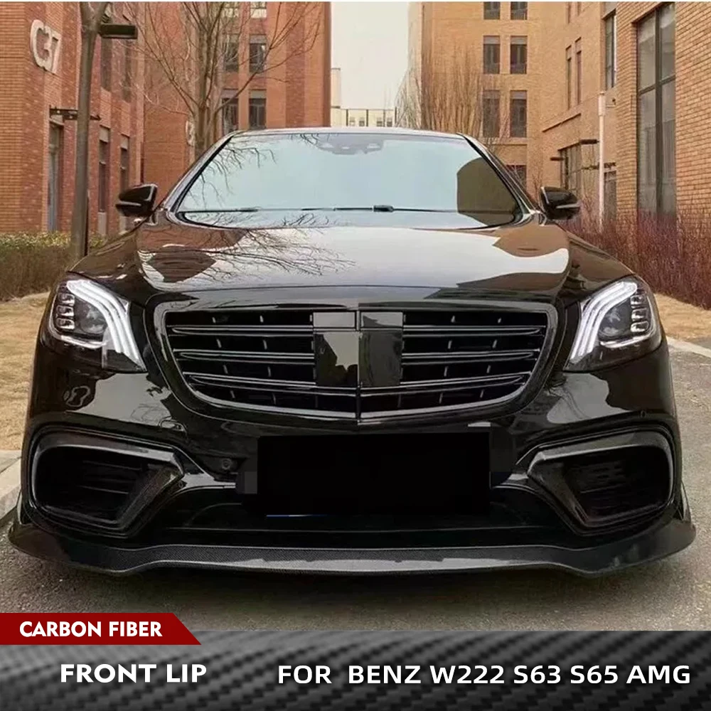 For Mercedes Benz W222 S63 S65 AMG 2018-2021 Carbon Fiber Front Bumper Lower Lip Chin Spoiler Valance Protector Front Bumper Lip 