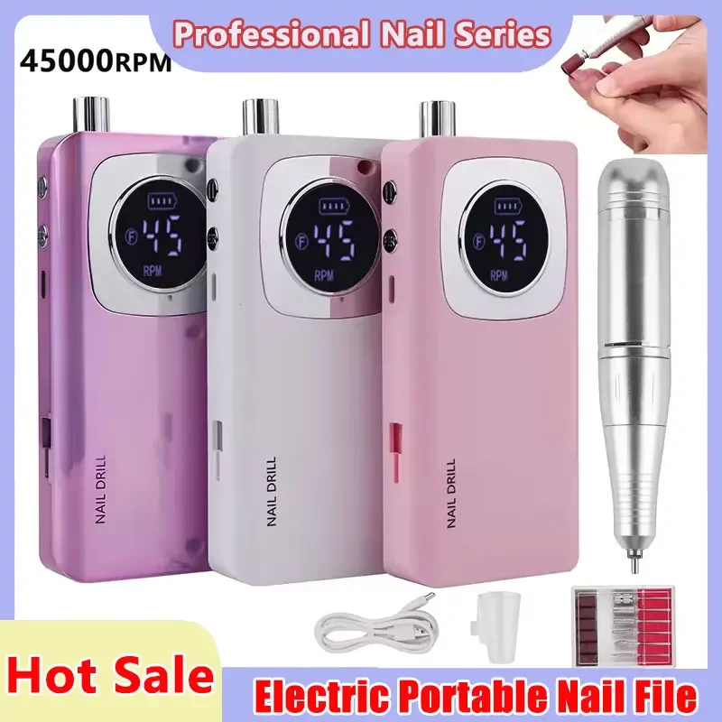 

High Speed 45000RPM Rechargeable Nail Drill Machine with LCD Low Noise Professional Nail Polish Sander Nails Accessories Set