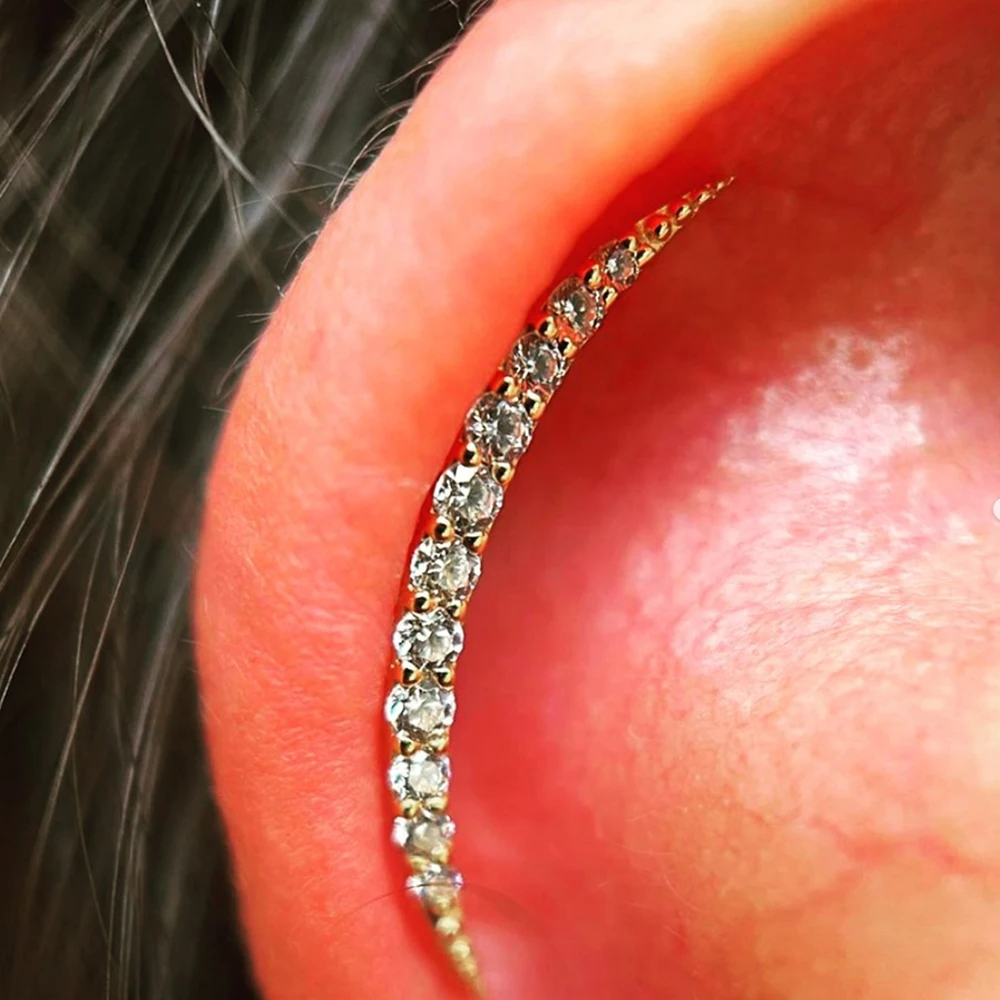 16G ASTM F136 G23 Titanium Curved Crescent Sparkly Zircon Internal‑Thread Cartilage Stud Tragus Helix Conch Labret Lip Piercing