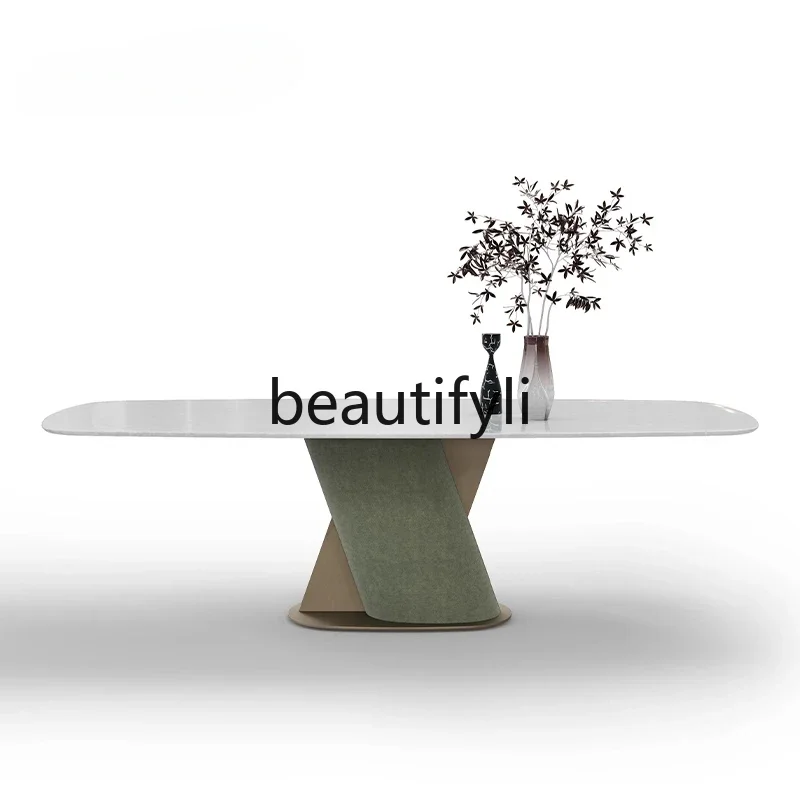 D80 Italian light luxury natural marble dining table high-end high-end rectangular luxury stone table
