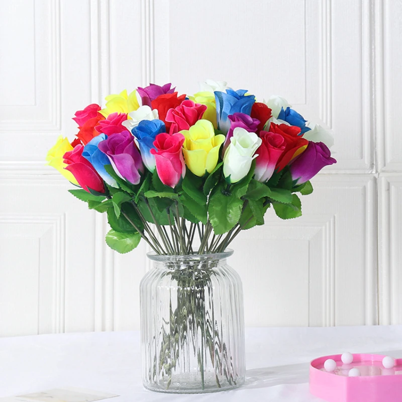 

20PCS Artificial Flower Wholesale Rose Single Spring Bud Silk Flower Rose Wedding Decoration Home Decoration Artificial Flowers