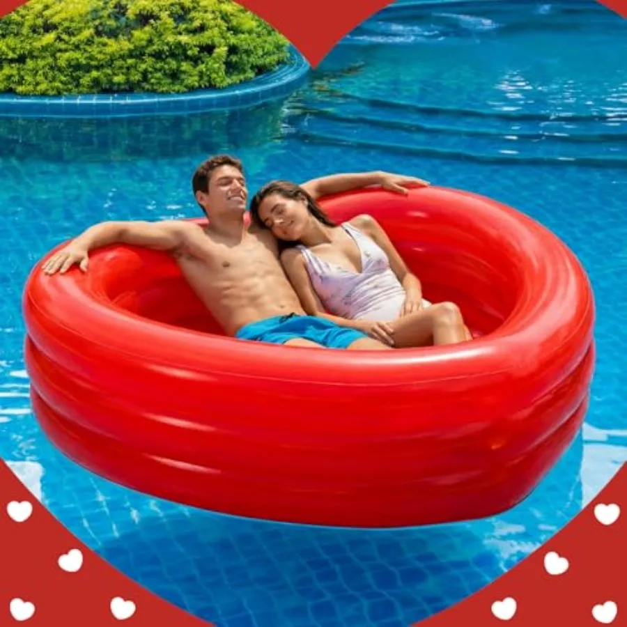 Giant Red Heart Shaped Inflatable Swimming Pool 71" x 63" x 24" Large Heart Blow up Pool Fits 2-3 Adults for Valentines Wedding