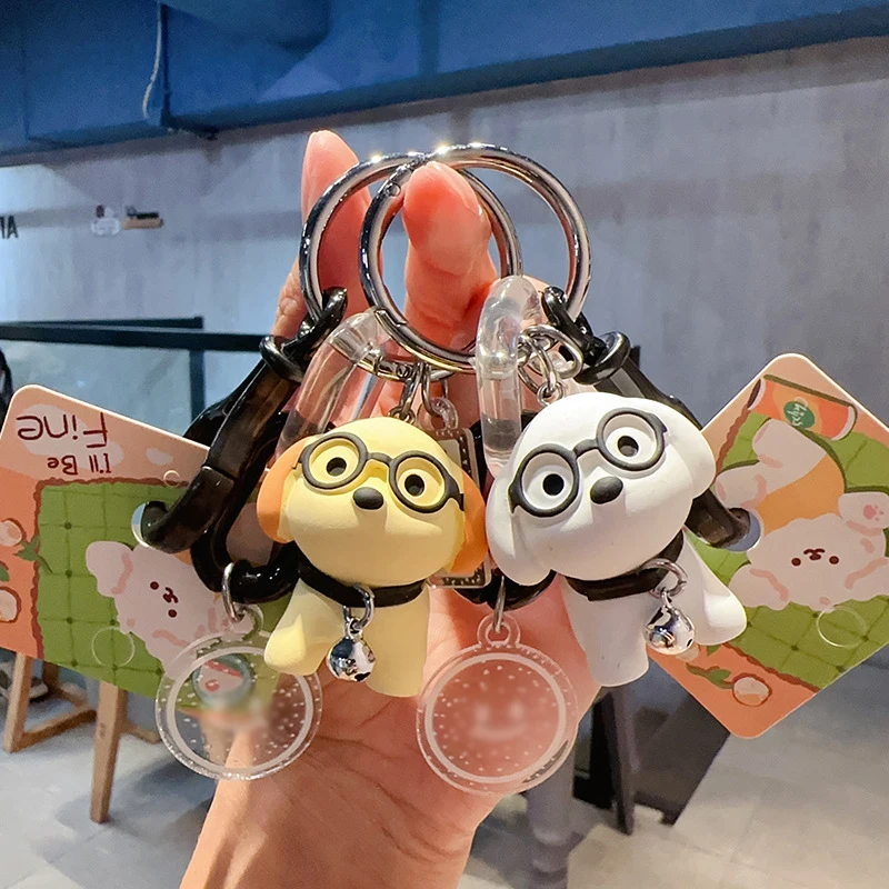 Creative Three-dimensional Resin Cartoon Glasses Puppy Dog Doll Keychain Girls Cute Bag Backpack Decoration Small Charm Fun Gift