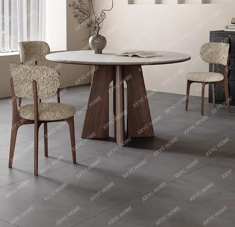 rock slab dining table and chair combination matte modern simple small apartment household round dining table C56