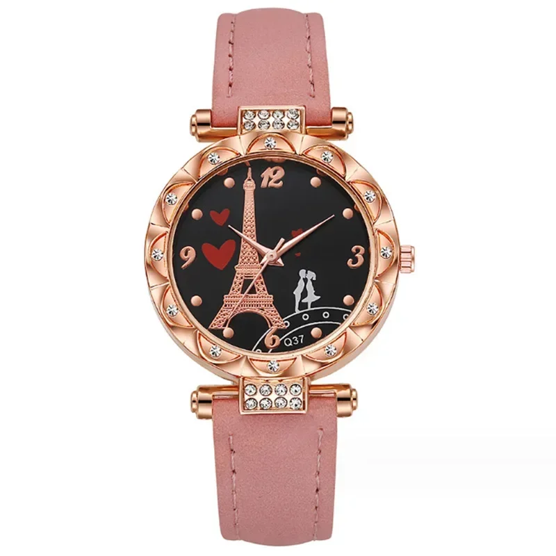 

Women Watches Fashion Luxury Crystal Paris Eiffel Tower Watch Leather Band Ladies Quartz Wristwatch Casual Ladies Watch