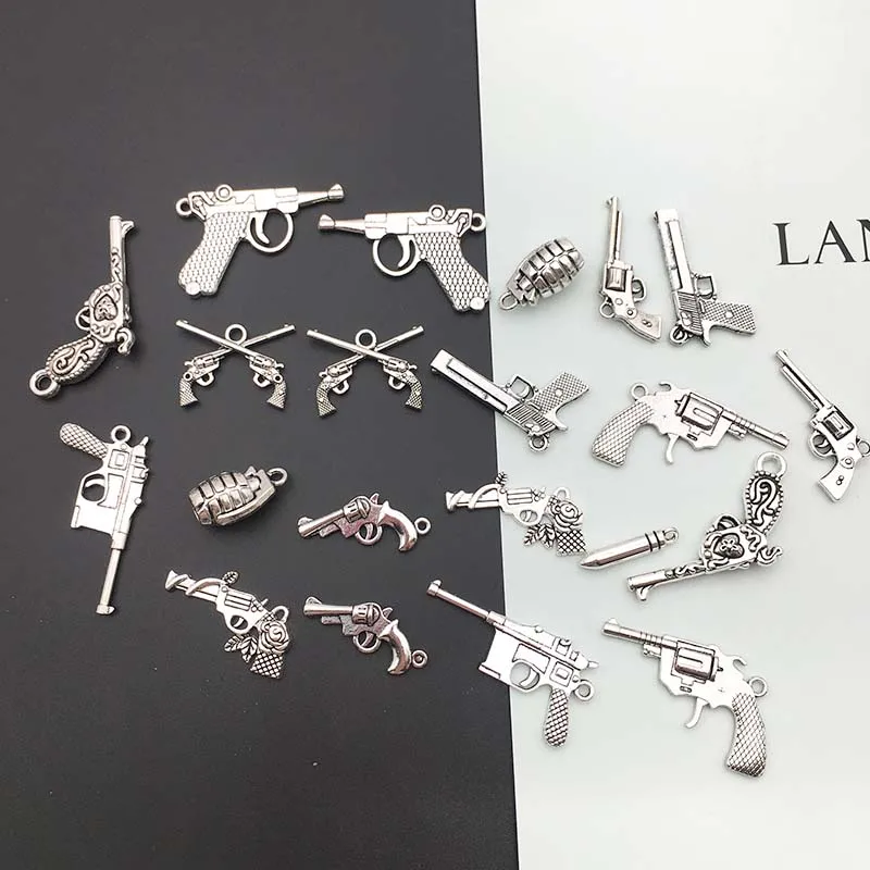 10pcs/lot Antique Silver Zinc Alloy Pistol Gun Weapon Charms Pendant for DIY Necklace Bracelet Earrings Jewelry Findings Making