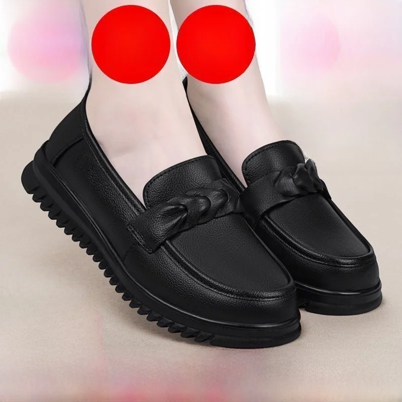 Comfortable Soft Bottom Cowhide Mom Shoes Waterproof Kitchen Oil Resistant Slip-Resistant Casual Business Style Flat Heel