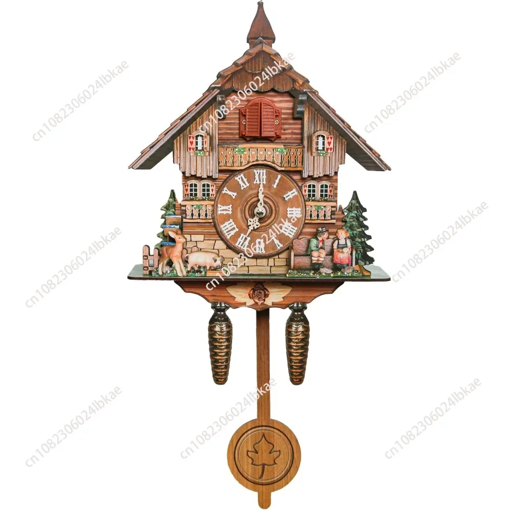 German Black Forest Cuckoo Clock Retro Nordic Style Wooden Cuckoo Wall Clock Vintage Nordic Style Wall Alarm Clock for Home