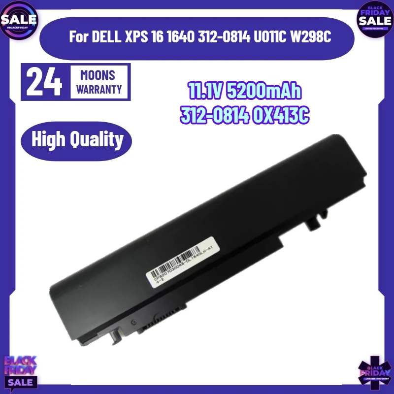11.1V 5200mAh 312-0814 0X413C Laptop Battery for DELL XPS 16 1640 312-0814 U011C W298C