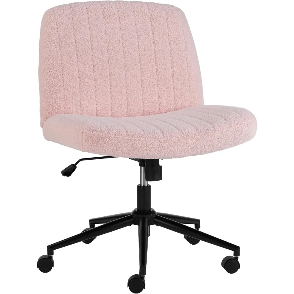 

Criss Cross Legged Chair with Wheels, Home Office Desk Chair Wide Seat Fabric Armless Height Adjustable 360° Swivel Chairs