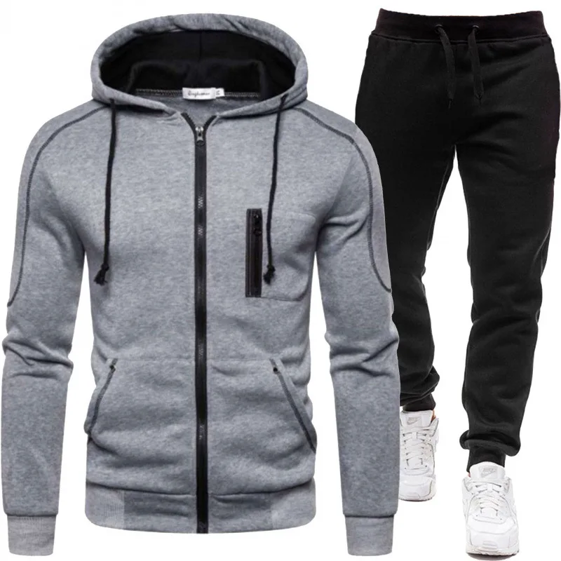 

Мужской повседневный спортивный костюм, новый весенне-осенний однотонный кардиган с капюшоном на молнии, спортивные штаны с длинным рукавом, удобные практичные