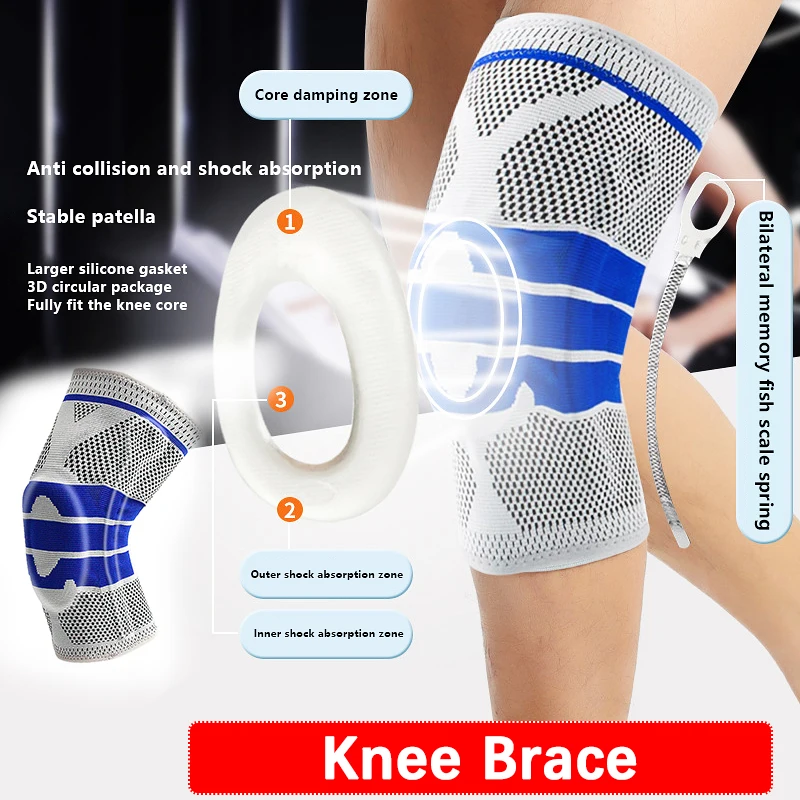 Knee Brace Silicone Gel Spring Support Knee Pads With Side Stabilizers Workout Meniscus Tear Joint Pain Relief Knee Sleeve