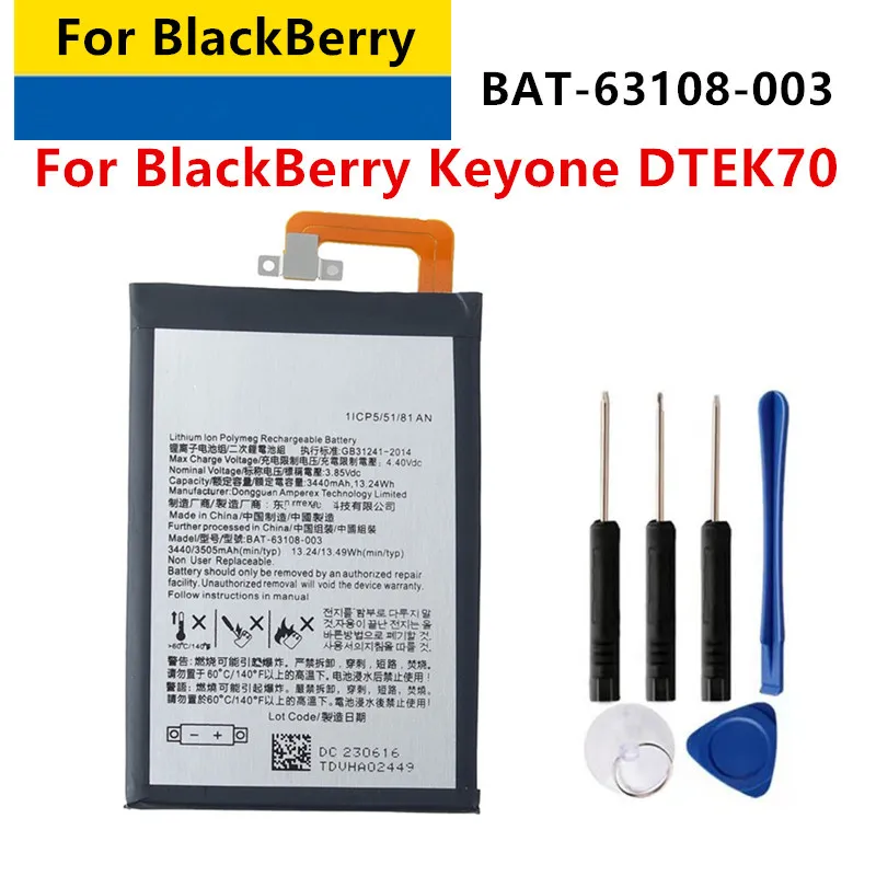 3440mAh  Original Replacement Battery BAT-63108-003 For BlackBerry Keyone Key1 TLP034E1 For alcatel DK70 DTEK70 Batteries+Tools