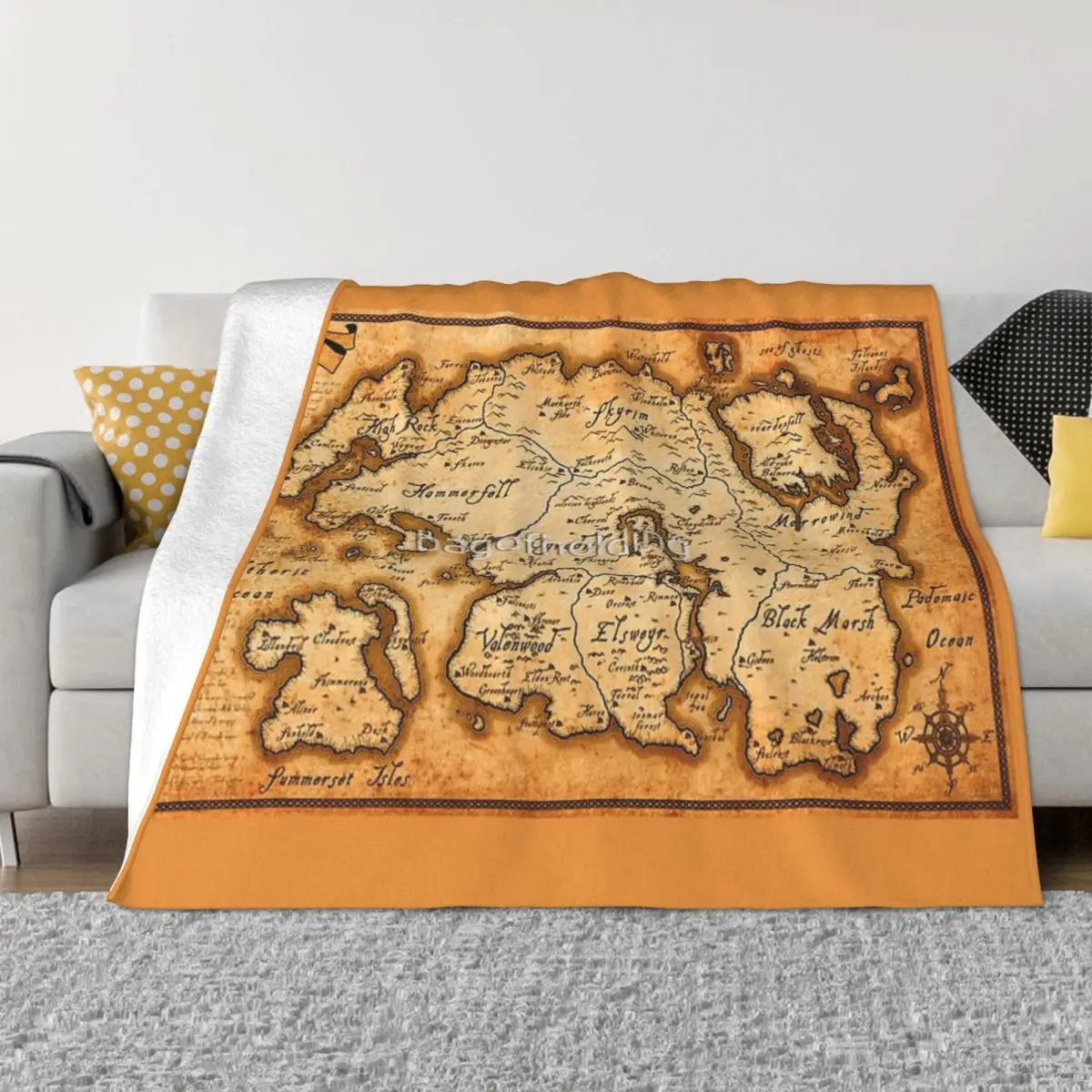 Mapa de Tamriel Elder Scrolls IV manta oblivión colcha en la cama, colcha de felpa, cama de matrimonio