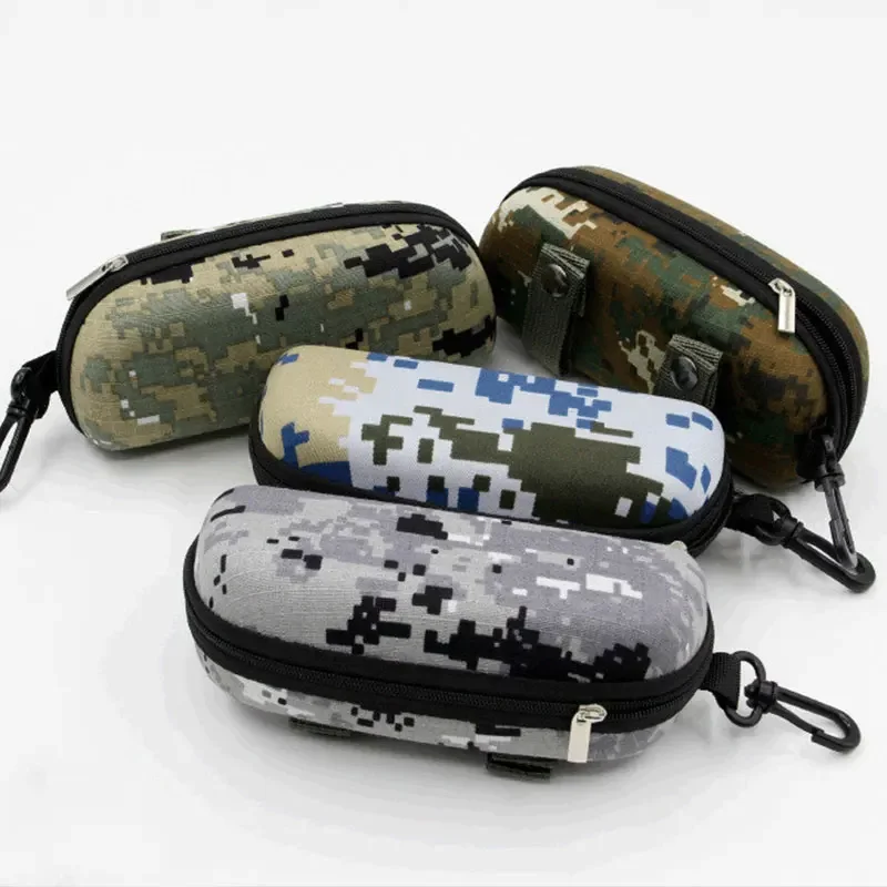 Portable Sunglasses Box EVA Glasses Case Tactical Camo Molle Eyewear Holder with Buckle EDC Pouch Storage Bag for Outdoor Sports