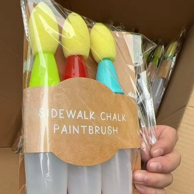 3pcs Sidewalk Chalk Paint Brush Set Sponge Soft Head Large Capacity Durable for Roadside Painting Children's Graffiti