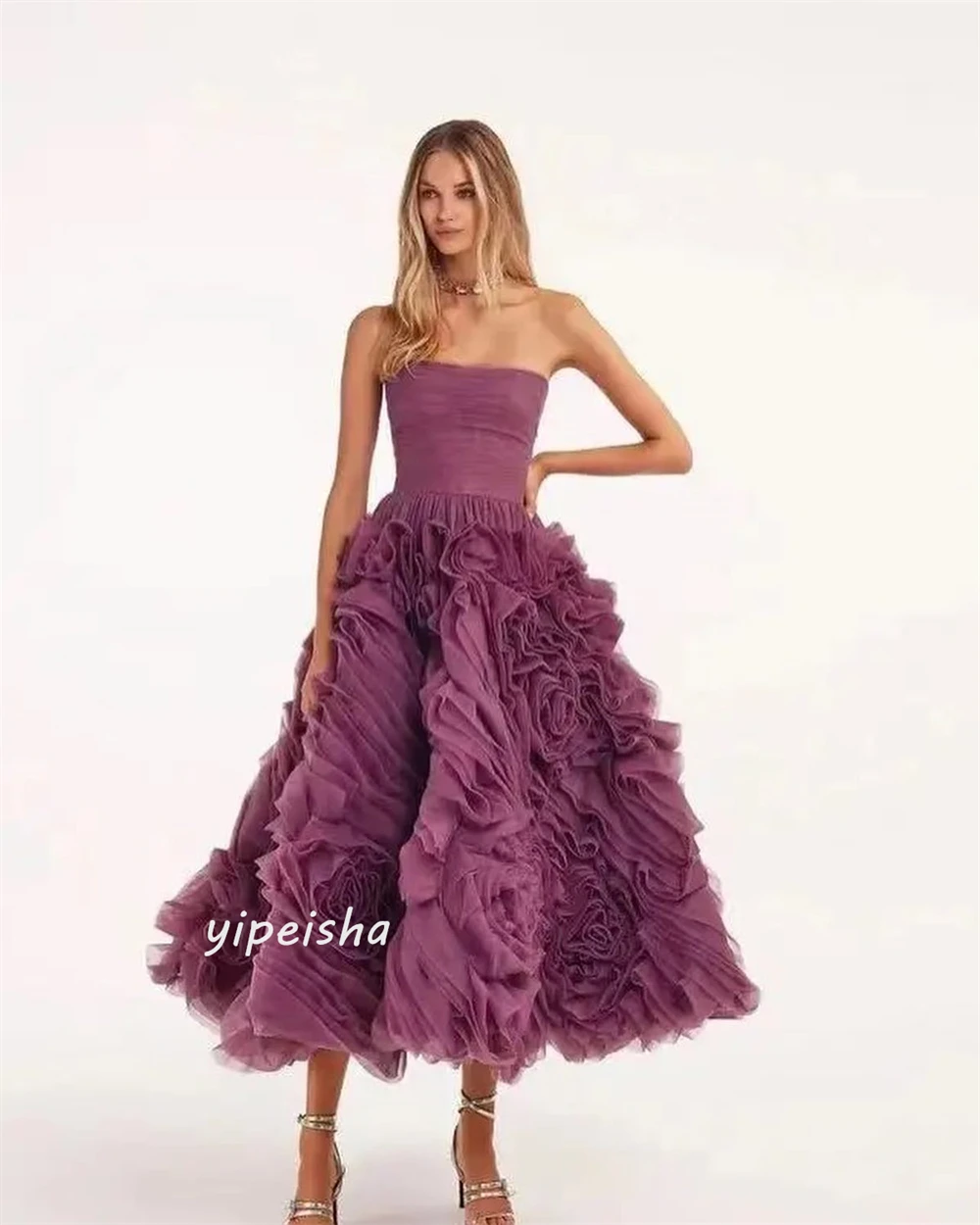 Customized Jiayigong  Jersey Flower Clubbing A-line Strapless Bespoke Occasion Gown Midi Dresses