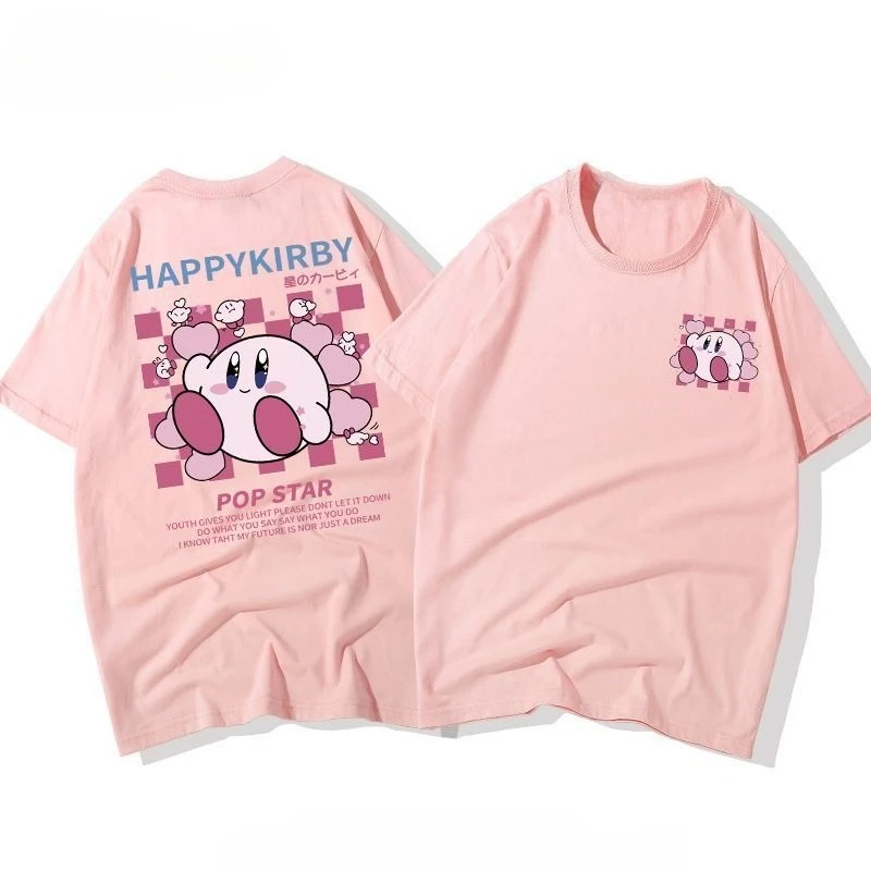 Pure Cotton Children's T-shirts for Men and Women, Cute Spring and Summer Cartoon, Japanese Star Kirby, Caring Loose Student Top