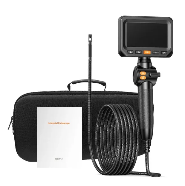 

Промышленный видеобороскоп, 8,5 мм, двойной объектив, 1,5 м, полужесткая 4,3-дюймовая шарнирная система проверки труб для OEM/ODM