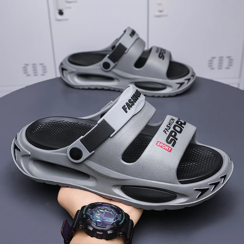 Men's Summer Outdoor Casual Anti-Slip Driving Two-Purpose Sports Beach Sandals Comfortable Wearing EVA Material Flat Heel