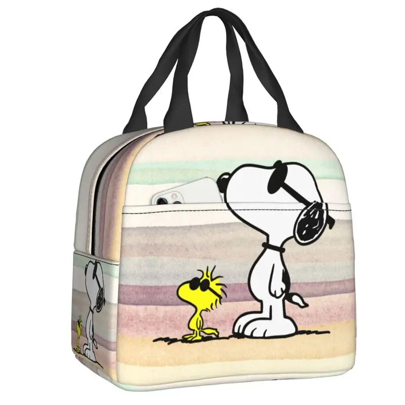 Custom Cute Cartoon Snoopy Lunch Bag Thermal Cooler Insulated Lunch Container Box for Kids School Work Picnic Food Tote Bags