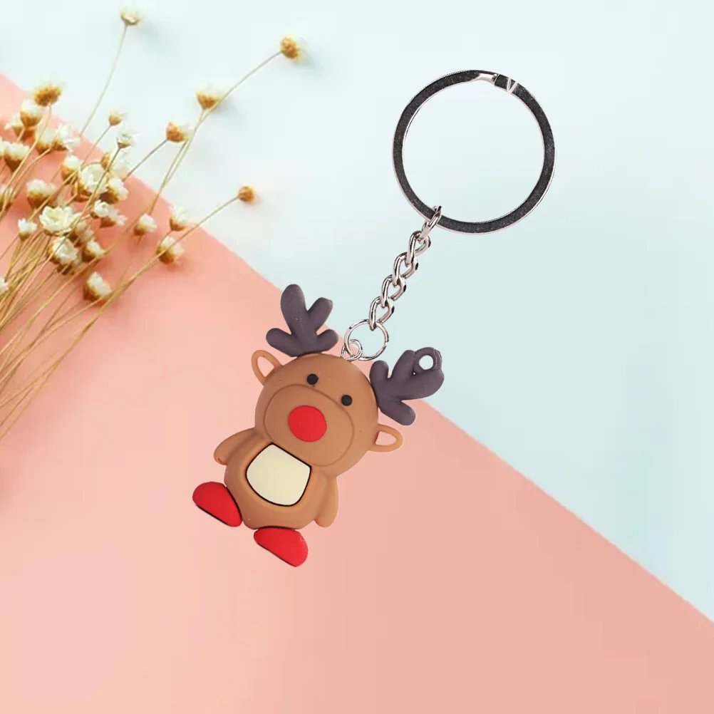 

Holiday Stuffed Rings Deer Car Keyring Christmas Keyrings Pendant Keychain Xmas