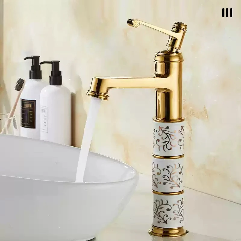 Gold Deck mounted brass and ceramic faucet Bathroom Basin faucet Mixer Tap Rose Gold Sink Faucet Bath Basin Sink Diamond