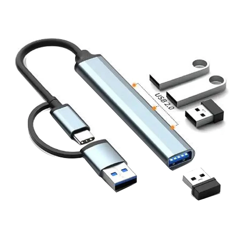 4 In 1 USB 3.0 Hub Type C To USB 3.0X1 + USB 2.0X3 Lightweight - 5Gbps Data Transfer For Windows For Notebooks, PC,