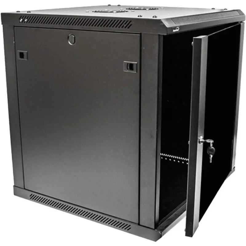 Gabinete de montagem em parede 18U Deluxe IT Rack de rede de servidor de 19 polegadas com porta de vidro com travamento 24 polegadas de profundidade preto