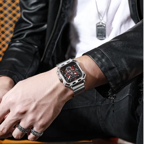 Fashion Concept of Fully Automatic Mechanical Watch Fully Transparent Diamond Shaped Waterproof Strong Night Light Men's Watch