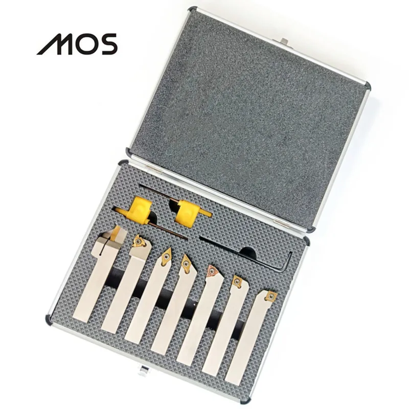 MOS 7 Sets of 16mm Shank Nickel Plated Turning Tool Holder Sets With Case for Metal Machining Combined Cutting