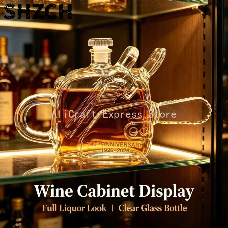 Vintage Chainsaw Shaped Glass Decanter 100th Anniversary Empty Bottle Home Bar Decor Collectible Item for Decorations