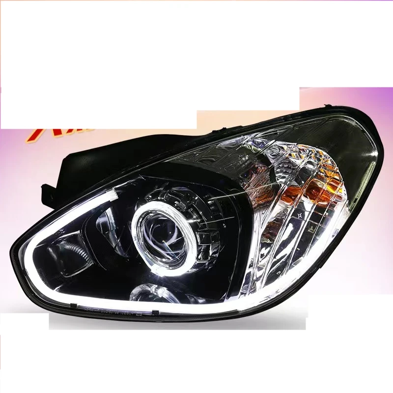 For Hyundai Accent 2006-10 LED Headlight assembly DRL daytime running light lamp angel devil eye Xenon Car accessories