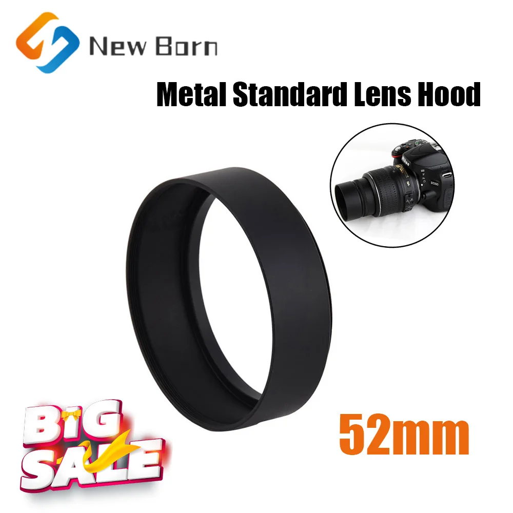 52 52mm Metal Standard Lens Hood Screw-in  For Canon EOS Nikon Sony Fuji Pentax DSLR D5600 D5500 D5300 D5100 Camera Accessories