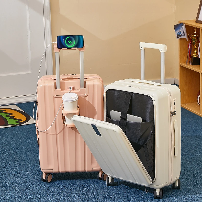 

New Front Opening Trolley Case 20 Inch Cabin Suitcase Small Male and Female Lockbox Rechargeable Multifunctional Luggage