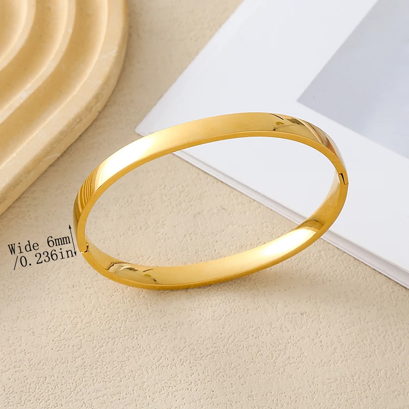 Women's Simple Stainless Steel Bracelet Plain  Curved Surface with Shiny Opening Buckle for Daily Wear