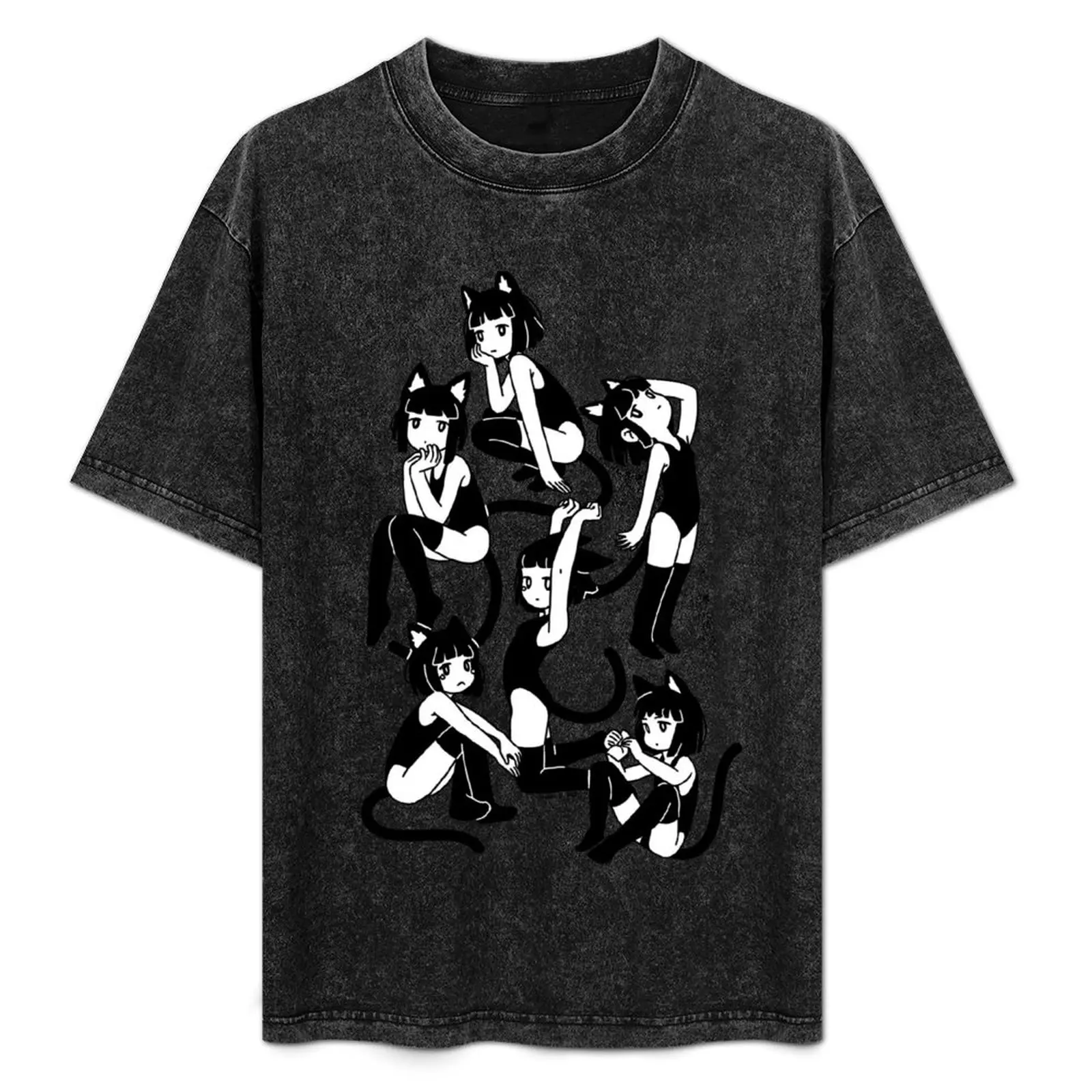 Cat Girls 2 Pattern T-Shirt tops blacks Men's clothing