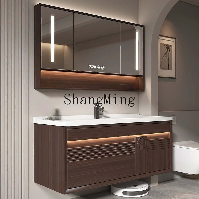 

FG ebony paint bathroom cabinet ceramic integrated basin solid wood toilet hand wash washbasin cabinet