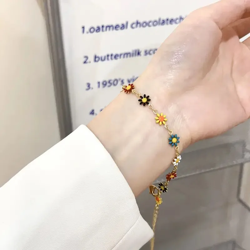 Mode Böhmen Bunte Emaille Daisy Armbänder Halskette für Frauen Mädchen Süße Halsband Geschenk Einstellbar Party Schmuck Geschenk
