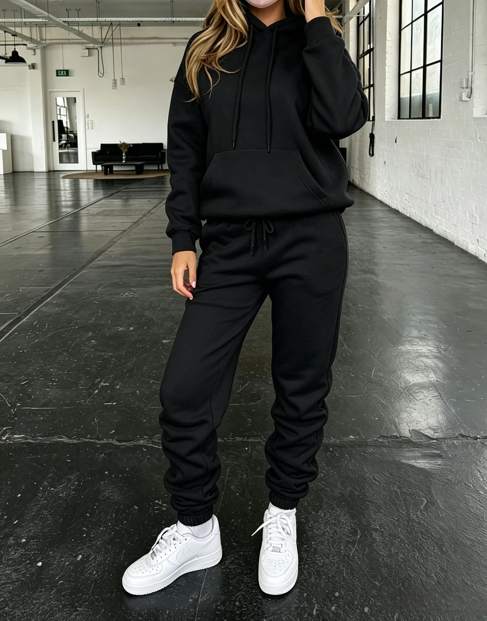 Women 2 Piece Tracksuit Solid Color Drawstring Hoodie & Jogger Pants Set Long Sleeve Loose Casual Sweat Suit Fall Winter Streetw