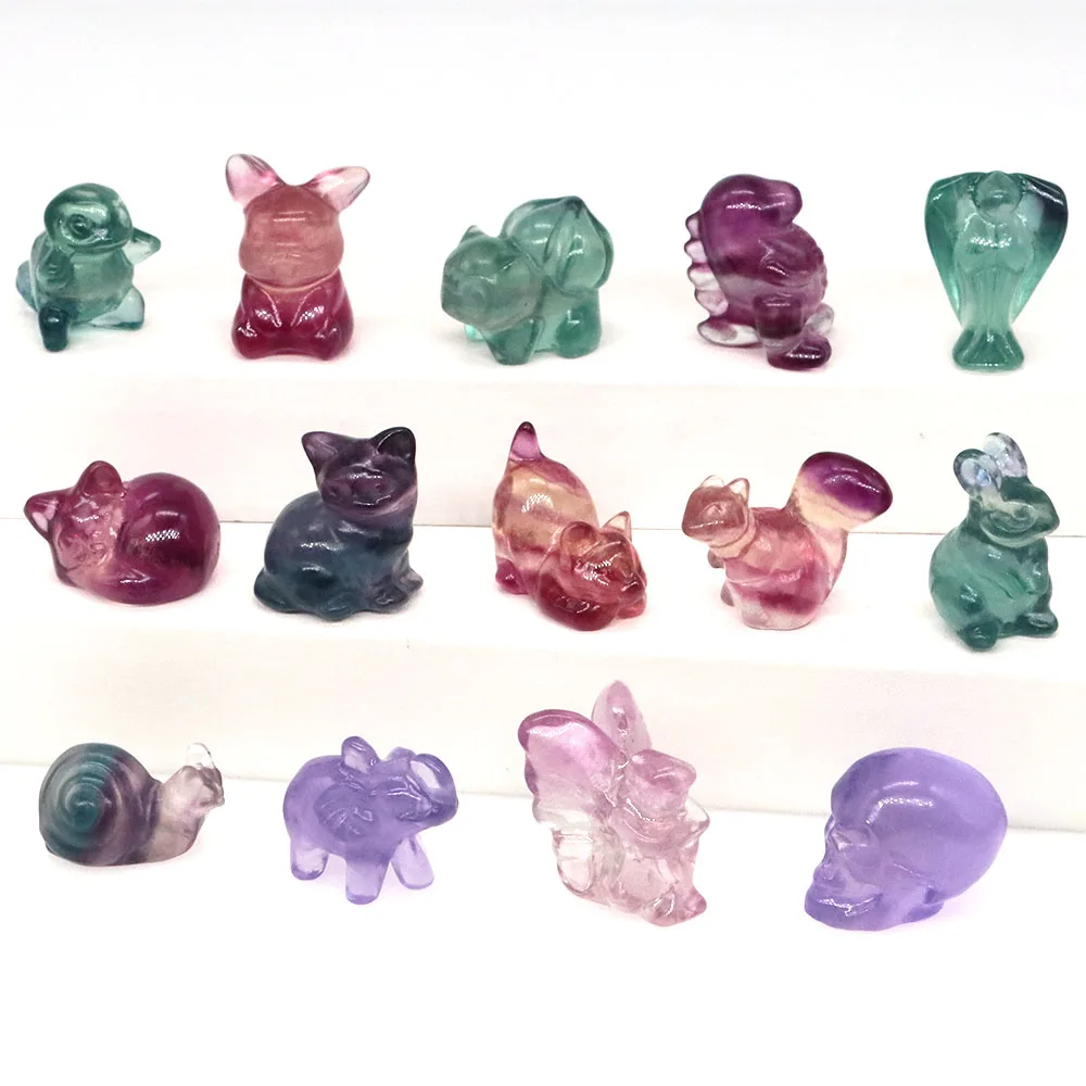 

Mini Animal Statue Natural Fluorite Crystal Healing Stone Carved Quartz Figurine Gemstones Crafts Home Decoration Ornament Gifts